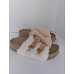 Kuailu Fuzzy Slides Platform Sandals Comfy‎ Slip On Beige Size (See Pics)